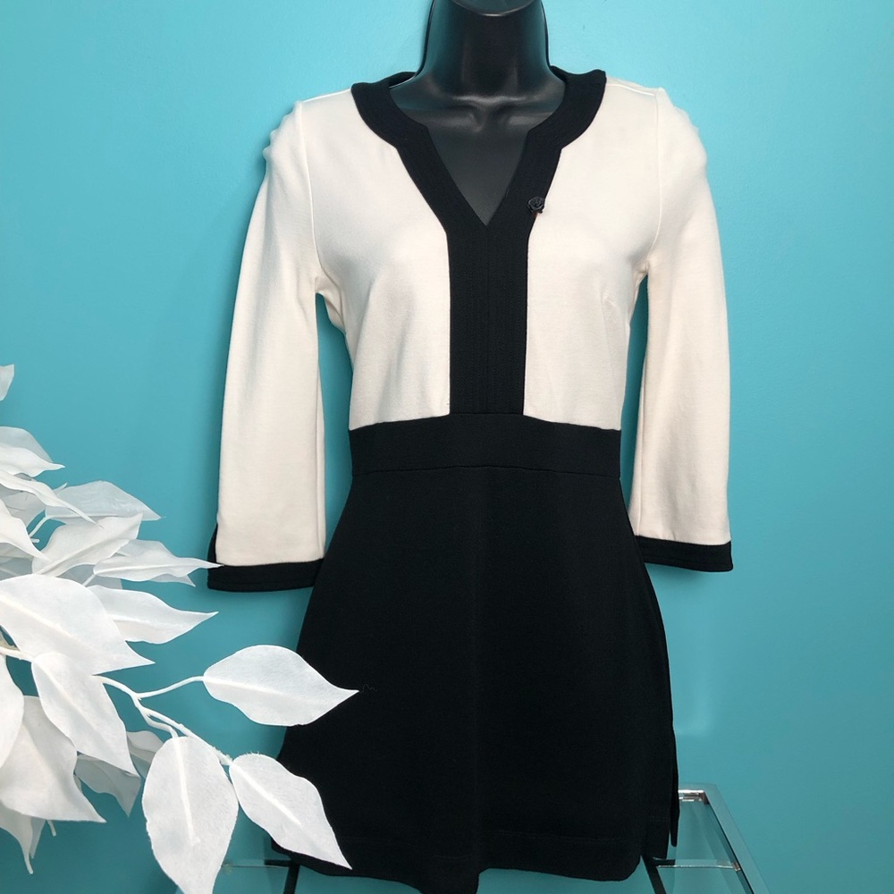 White House Black Market (WHBM) Black & White Ponte 3/4 Sleeve Tunic Top - Picture 1 of 11